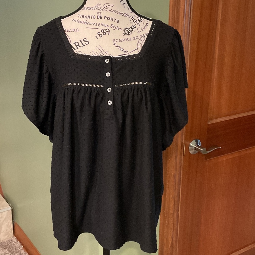 LOFT Black Blouse with Button Detail NWT, Size M